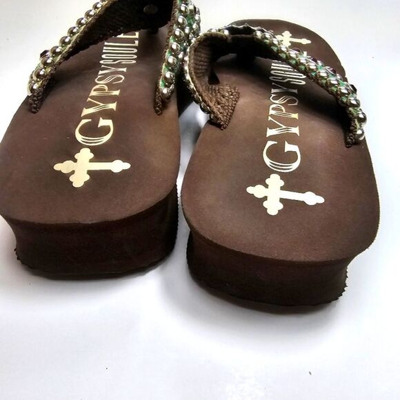 Gypsy Soule Bling Beaded Flower Snake Platform Western Flair Flip Flop Size 8.5 - Picture 4 of 9
